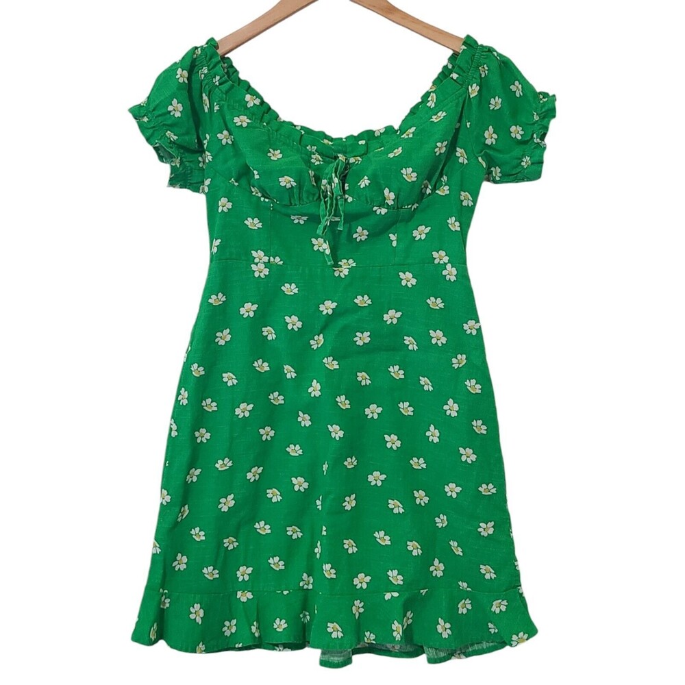 Urban Outfitters Magpie Off the Shoulder Green Milkmaid Dress Women's Small Y2K